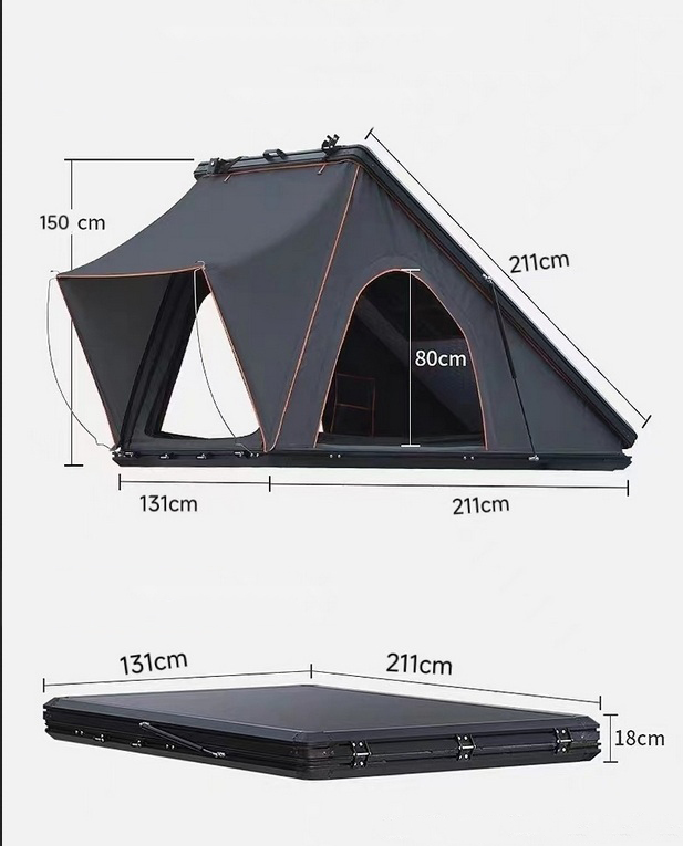 DH-7 Model 2.1m Aluminum Rooftop Tent With Hard Black Shell 2-3 Person Waterproof for Jeep SUV Truck